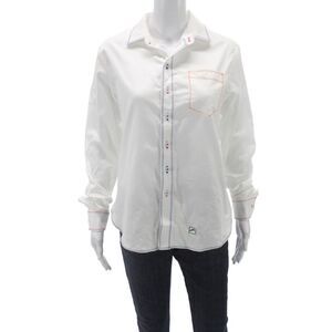 Jonathan Cohen Women White Cotton Collared Long Sleeve Button-Up Basic Size M
